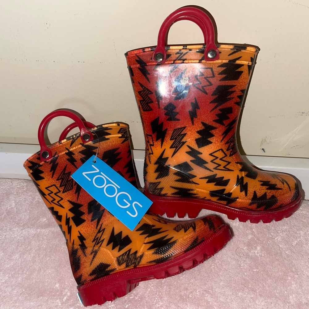 ZOOGS Rain Boots Toddler Size 5 Red Orange Geometric Pattern